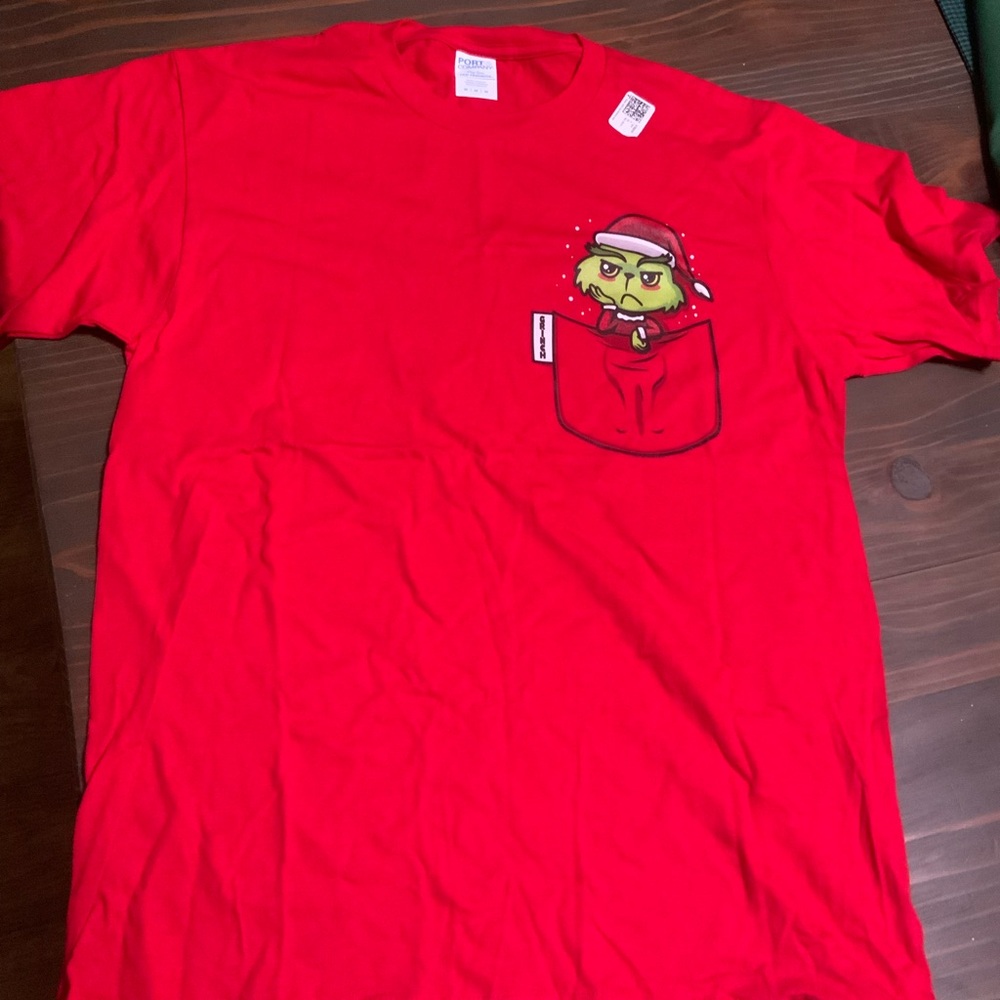 Pocket Grinch Port and Company Red Short Sleeve Tee